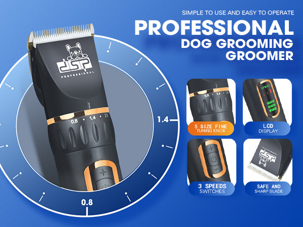 DSP Dog Grooming Clippers – Low Noise, Cordless, Long Battery, Sharp Blades