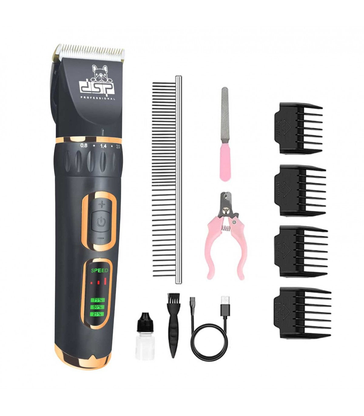 DSP Dog Grooming Clippers – Low Noise, Cordless, Long Battery, Sharp Blades
