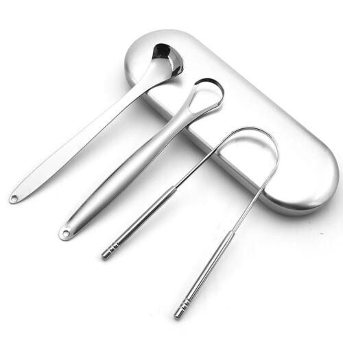 3-Piece Metal Tongue Scraper Set, Stainless Steel Tongue Cleaner